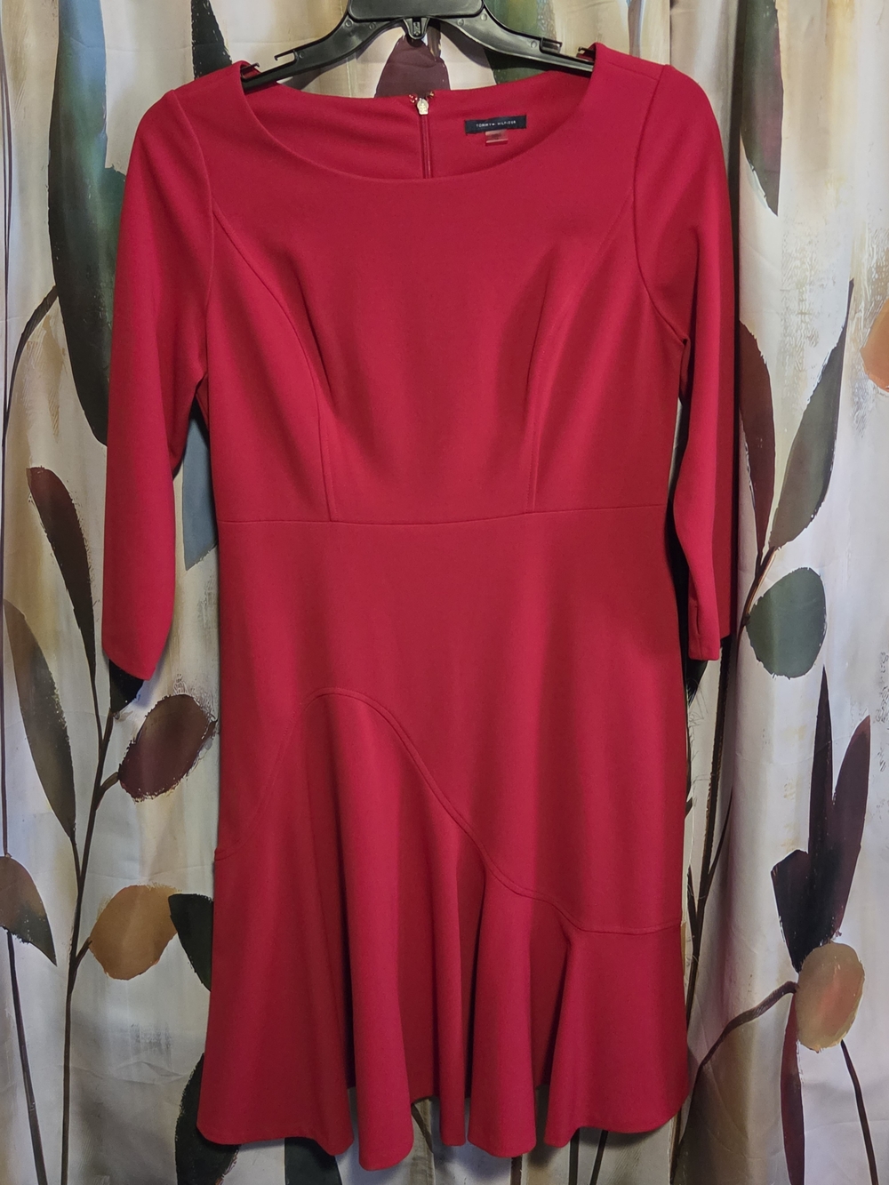Tommy Hilfiger Red Midi Fit-and-Flare Dress